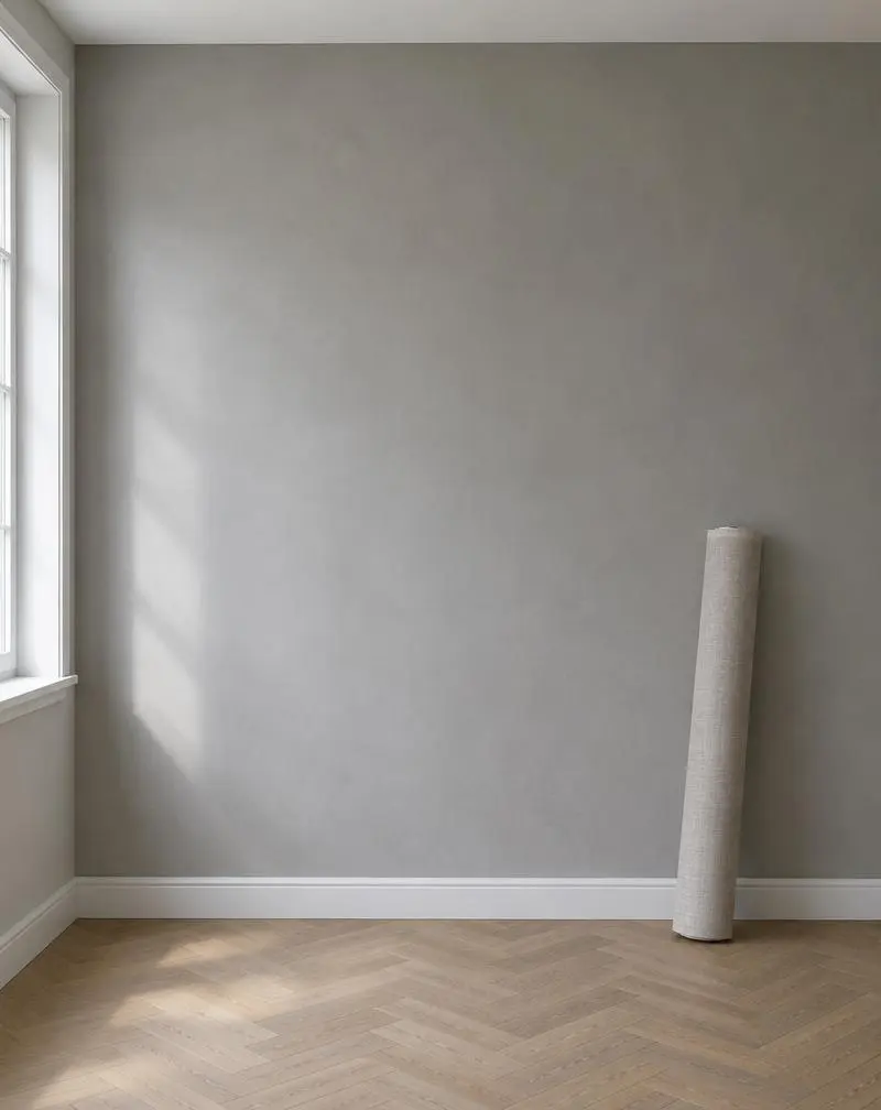 Egaal behangklaar gestuukte muur met rol behang