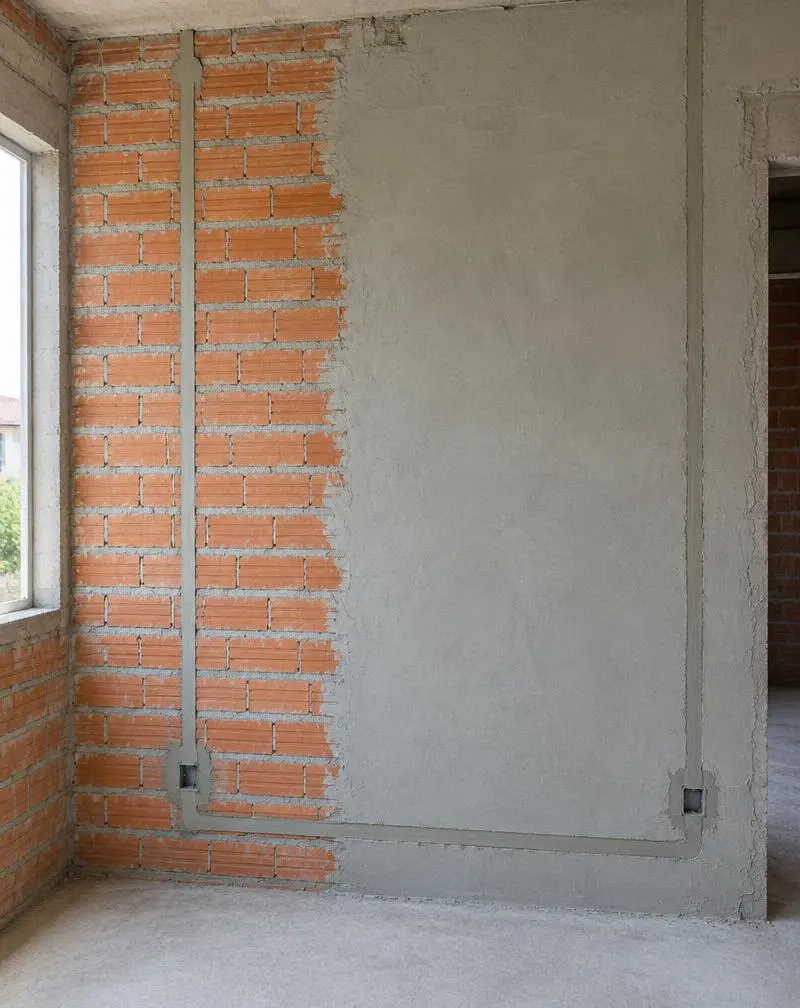 Gedichte freesgleuven en eerste stuclaag op muur